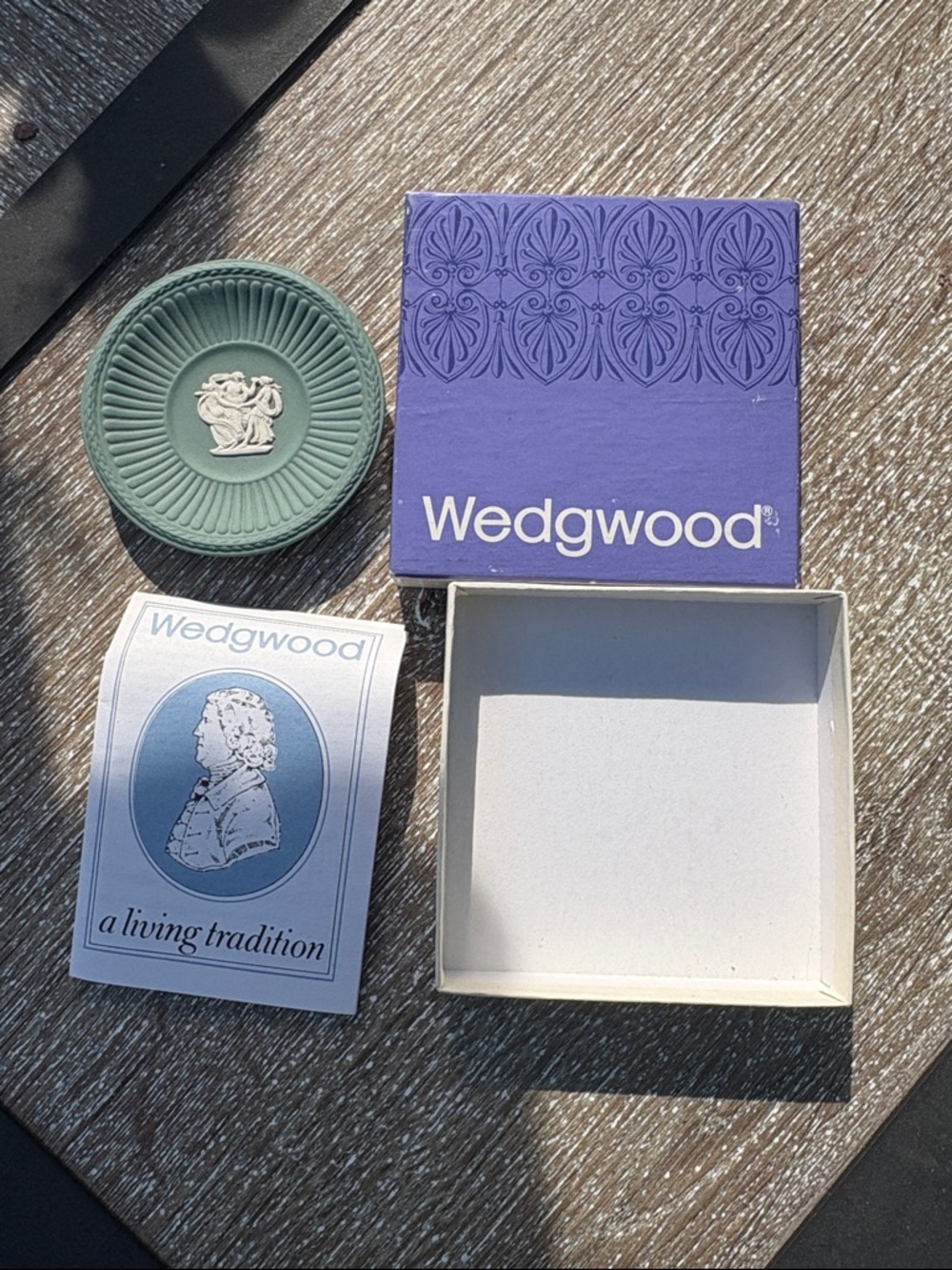 Wedgwood Sage Green Jasperware Dish with White Relief